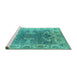 Sideview of Machine Washable Oriental Turquoise Traditional Area Rugs, wshurb1413turq