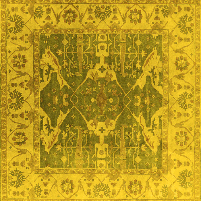Square Machine Washable Oriental Yellow Traditional Rug, wshurb1413yw