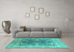 Machine Washable Oriental Turquoise Traditional Area Rugs in a Living Room,, wshurb1413turq