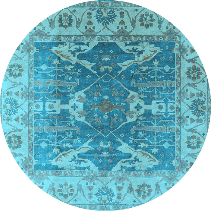 Round Machine Washable Oriental Light Blue Traditional Rug, wshurb1413lblu