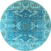 Round Machine Washable Oriental Light Blue Traditional Rug, wshurb1413lblu