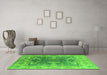 Machine Washable Oriental Green Traditional Area Rugs in a Living Room,, wshurb1413grn