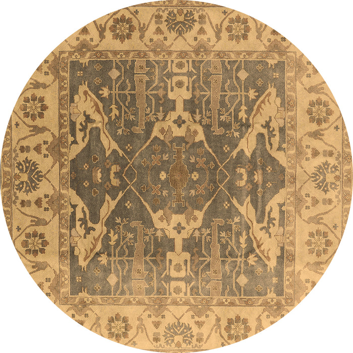 Round Oriental Brown Traditional Rug, urb1413brn
