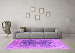 Machine Washable Oriental Purple Traditional Area Rugs in a Living Room, wshurb1413pur