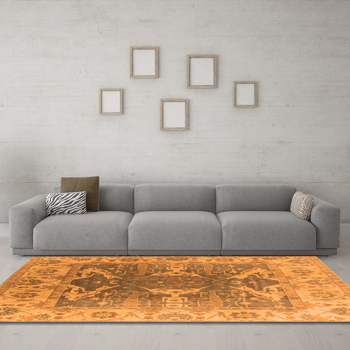 Machine Washable Oriental Orange Traditional Area Rugs in a Living Room, wshurb1413org