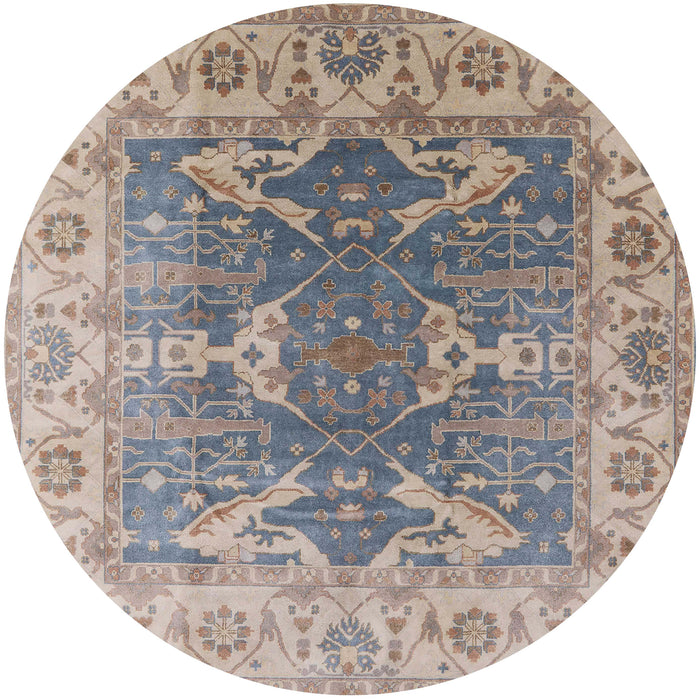 Round Mid-Century Modern Tan Brown Oriental Rug, urb1413