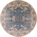Round Mid-Century Modern Tan Brown Oriental Rug, urb1413
