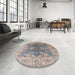 Round Mid-Century Modern Tan Brown Oriental Rug in a Office, urb1413