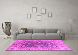 Machine Washable Oriental Pink Traditional Rug in a Living Room, wshurb1413pnk