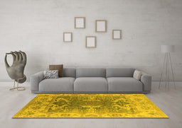 Machine Washable Oriental Yellow Traditional Rug in a Living Room, wshurb1413yw