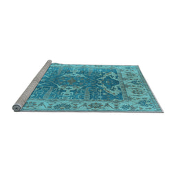 Sideview of Machine Washable Oriental Light Blue Traditional Rug, wshurb1413lblu