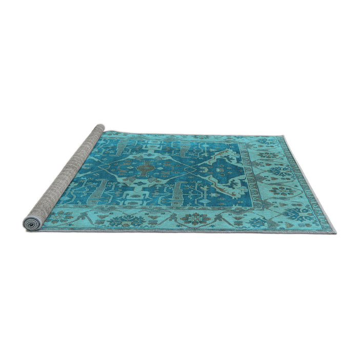 Sideview of Machine Washable Oriental Light Blue Traditional Rug, wshurb1413lblu