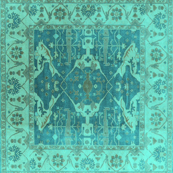 Square Oriental Turquoise Traditional Rug, urb1413turq