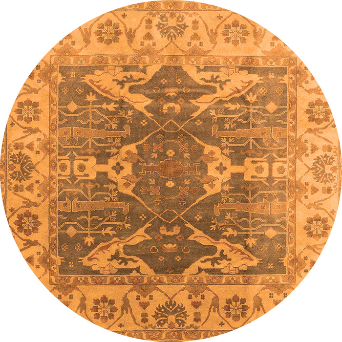 Round Machine Washable Oriental Orange Traditional Area Rugs, wshurb1413org