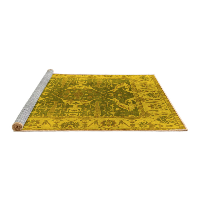 Sideview of Machine Washable Oriental Yellow Traditional Rug, wshurb1413yw