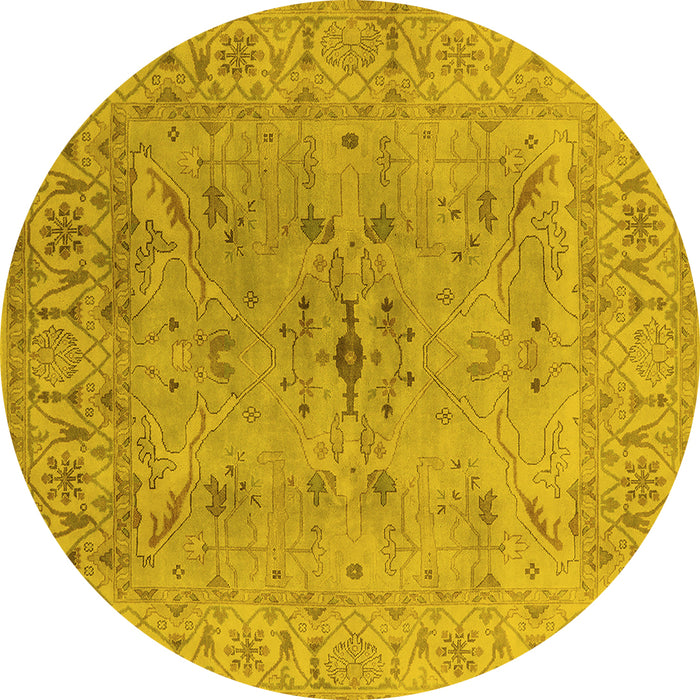 Round Oriental Yellow Traditional Rug, urb1414yw