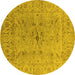 Round Oriental Yellow Traditional Rug, urb1414yw