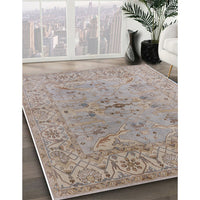 Mid-Century Modern Silver Pink Oriental Rug, urb1414