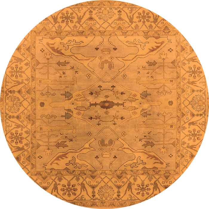 Round Machine Washable Oriental Orange Traditional Area Rugs, wshurb1414org