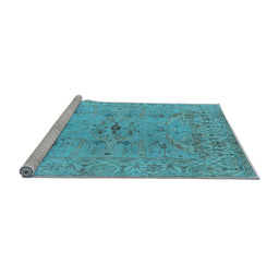 Sideview of Machine Washable Oriental Light Blue Traditional Rug, wshurb1414lblu