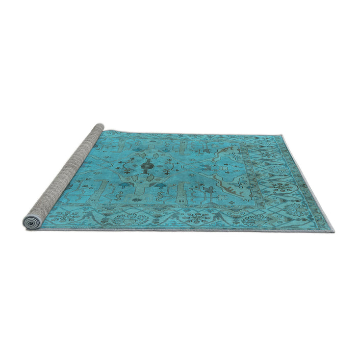 Sideview of Machine Washable Oriental Light Blue Traditional Rug, wshurb1414lblu