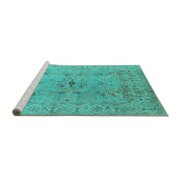 Sideview of Machine Washable Oriental Turquoise Traditional Area Rugs, wshurb1414turq