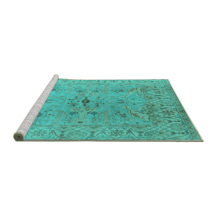 Sideview of Machine Washable Oriental Turquoise Traditional Area Rugs, wshurb1414turq