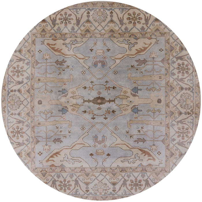 Round Mid-Century Modern Silver Pink Oriental Rug, urb1414