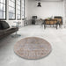 Round Mid-Century Modern Silver Pink Oriental Rug in a Office, urb1414