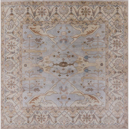 Square Mid-Century Modern Silver Pink Oriental Rug, urb1414