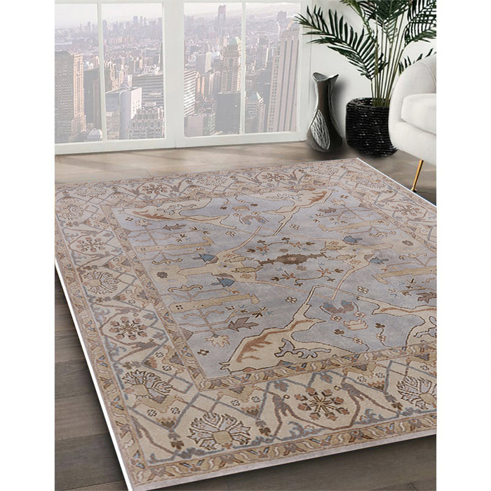 Mid-Century Modern Silver Pink Oriental Rug in Family Room, urb1414