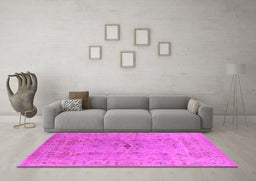 Machine Washable Oriental Pink Traditional Rug in a Living Room, wshurb1414pnk