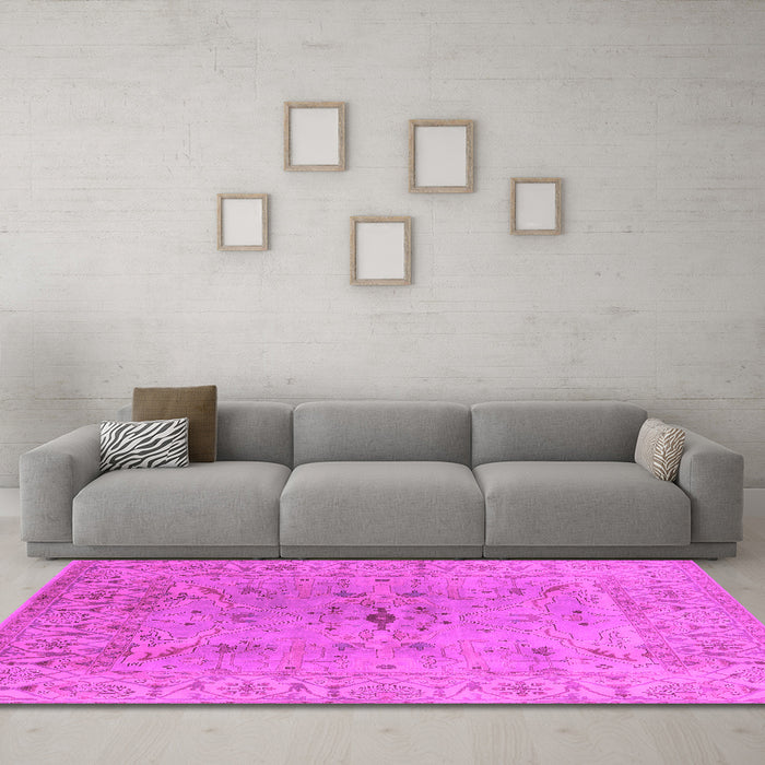 Machine Washable Oriental Pink Traditional Rug in a Living Room, wshurb1414pnk