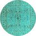 Round Oriental Turquoise Traditional Rug, urb1414turq