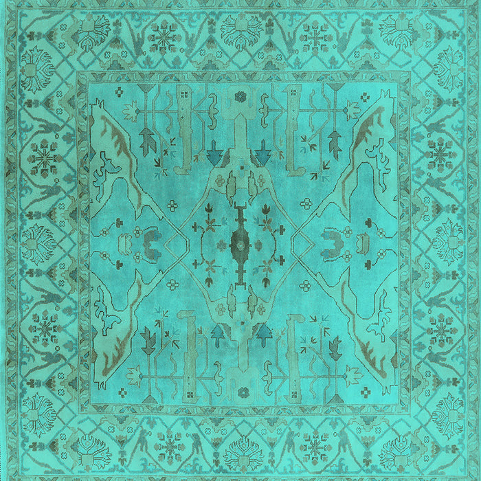 Square Machine Washable Oriental Turquoise Traditional Area Rugs, wshurb1414turq