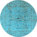 Round Oriental Light Blue Traditional Rug, urb1414lblu