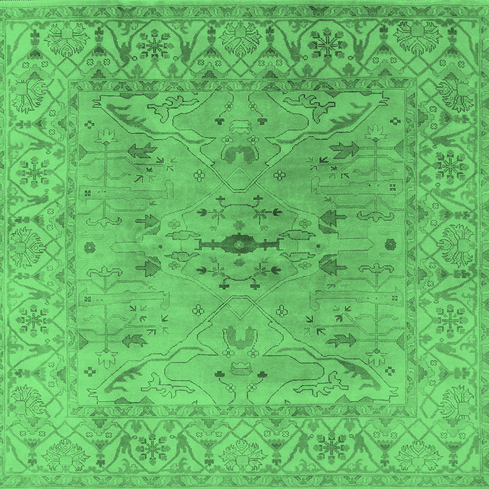 Square Machine Washable Oriental Emerald Green Traditional Area Rugs, wshurb1414emgrn