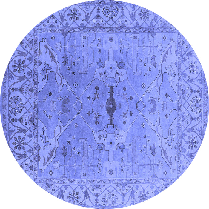 Round Machine Washable Oriental Blue Traditional Rug, wshurb1415blu