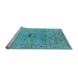 Sideview of Machine Washable Oriental Light Blue Traditional Rug, wshurb1415lblu
