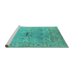 Sideview of Machine Washable Oriental Turquoise Traditional Area Rugs, wshurb1415turq