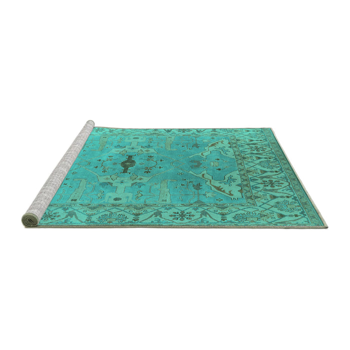 Sideview of Machine Washable Oriental Turquoise Traditional Area Rugs, wshurb1415turq