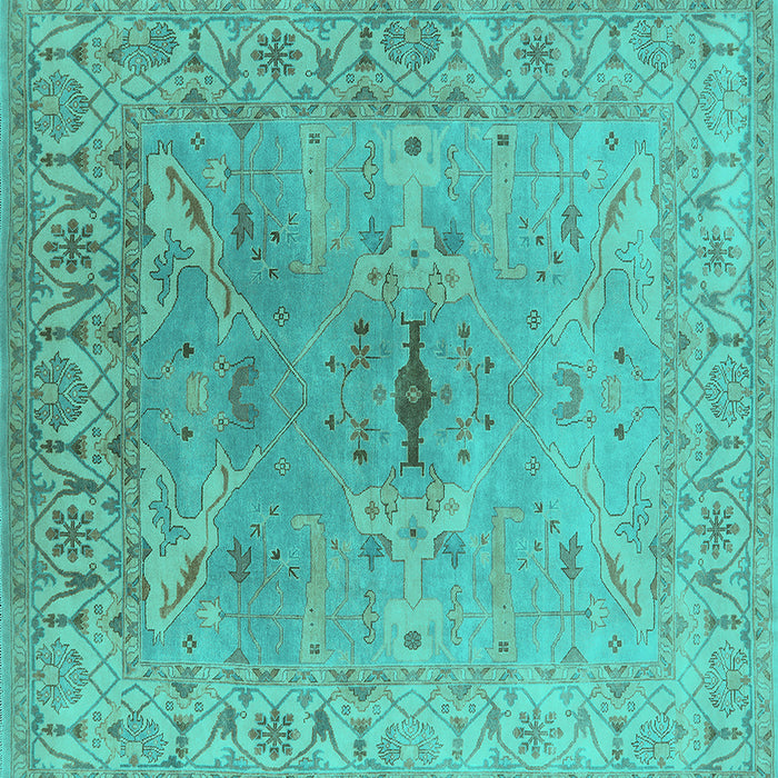 Square Oriental Turquoise Traditional Rug, urb1415turq