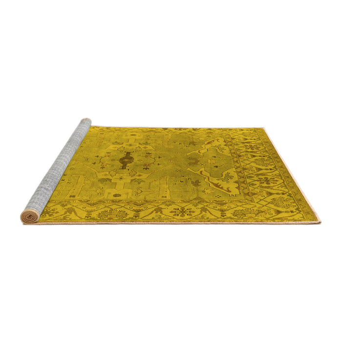 Sideview of Machine Washable Oriental Yellow Traditional Rug, wshurb1415yw