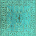 Square Machine Washable Oriental Turquoise Traditional Area Rugs, wshurb1415turq