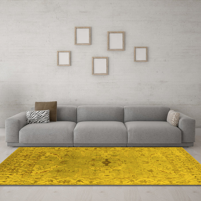 Machine Washable Oriental Yellow Traditional Rug in a Living Room, wshurb1415yw