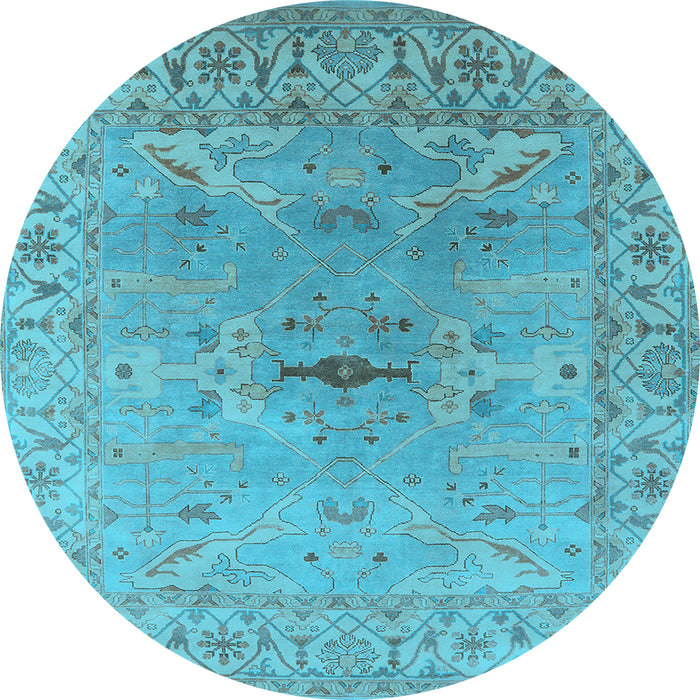 Round Machine Washable Oriental Light Blue Traditional Rug, wshurb1415lblu