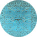 Round Machine Washable Oriental Light Blue Traditional Rug, wshurb1415lblu