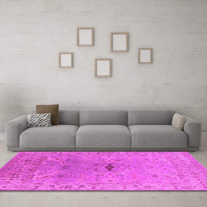Machine Washable Oriental Pink Traditional Rug in a Living Room, wshurb1415pnk