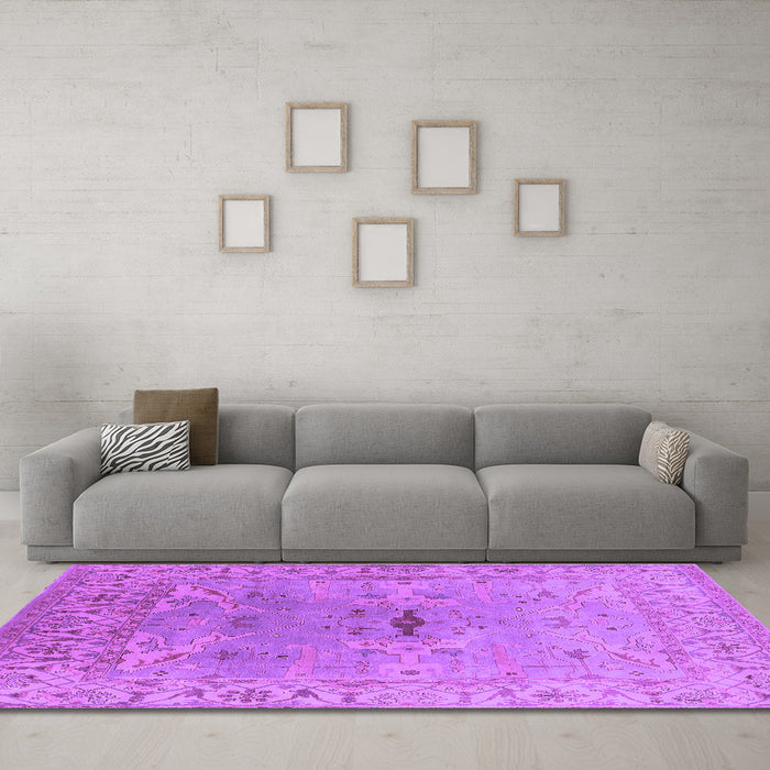 Machine Washable Oriental Purple Traditional Area Rugs in a Living Room, wshurb1415pur