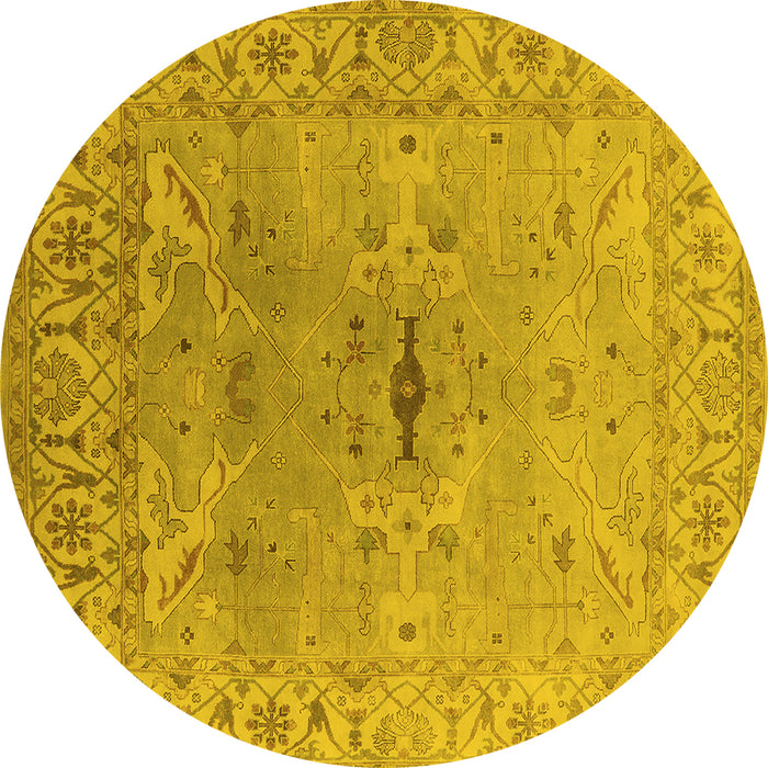 Round Machine Washable Oriental Yellow Traditional Rug, wshurb1415yw